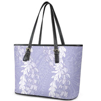 Puakenikeni and Maile Lei Leather Tote Bag Purple Double Strand Lei