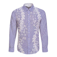 Puakenikeni and Maile Lei Long Sleeve Button Shirt Purple Double Strand Lei LT9 Unisex Purple - Polynesian Pride