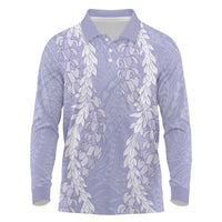 Puakenikeni and Maile Lei Long Sleeve Polo Shirt Purple Double Strand Lei LT9 Purple - Polynesian Pride