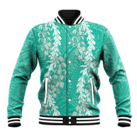 Puakenikeni and Maile Lei Baseball Jacket Sage Green Double Strand Lei LT9 Unisex Sage Green - Polynesian Pride