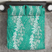 Puakenikeni and Maile Lei Bedding Set Sage Green Double Strand Lei