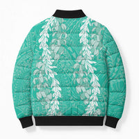 Puakenikeni and Maile Lei Bomber Puffer Jacket Sage Green Double Strand Lei LT9 - Polynesian Pride
