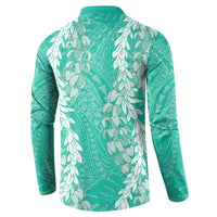 Puakenikeni and Maile Lei Button Sweatshirt Sage Green Double Strand Lei LT9 - Polynesian Pride