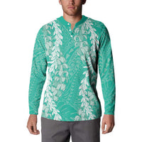 Puakenikeni and Maile Lei Button Sweatshirt Sage Green Double Strand Lei LT9 - Polynesian Pride