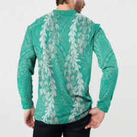 Puakenikeni and Maile Lei Button Sweatshirt Sage Green Double Strand Lei LT9 - Polynesian Pride