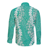 Puakenikeni and Maile Lei Long Sleeve Button Shirt Sage Green Double Strand Lei LT9 - Polynesian Pride