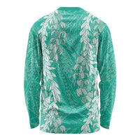 Puakenikeni and Maile Lei Long Sleeve Shirt Sage Green Double Strand Lei LT9 - Polynesian Pride