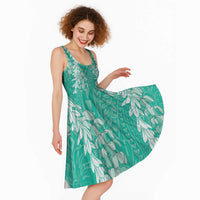 Puakenikeni and Maile Lei Midi Dress Sage Green Double Strand Lei - Polynesian Pride