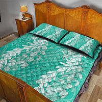 Puakenikeni and Maile Lei Quilt Bed Set Sage Green Double Strand Lei LT9 - Polynesian Pride