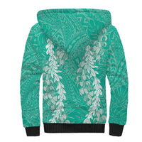 Puakenikeni and Maile Lei Sherpa Hoodie Sage Green Double Strand Lei LT9 - Polynesian Pride