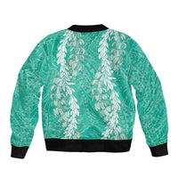 Puakenikeni and Maile Lei Sleeve Zip Bomber Jacket Sage Green Double Strand Lei LT9 - Polynesian Pride