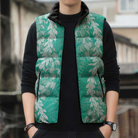 Puakenikeni and Maile Lei Sleeveless Puffer Jacket Sage Green Double Strand Lei LT9 - Polynesian Pride