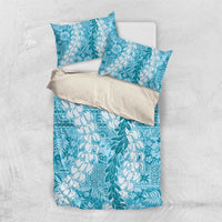 Blue Puakenikeni and Maile Lei Bedding Set Hawaiian Style Tribal Tapa Double Strand Lei