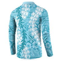 Blue Puakenikeni and Maile Lei Button Sweatshirt Hawaiian Style Tribal Tapa Double Strand Lei LT9 - Polynesian Pride