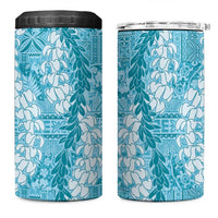 Blue Puakenikeni and Maile Lei 4 in 1 Can Cooler Tumbler Hawaiian Style Tribal Tapa Double Strand Lei