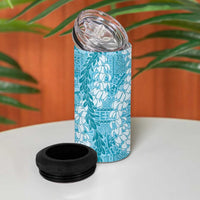 Blue Puakenikeni and Maile Lei 4 in 1 Can Cooler Tumbler Hawaiian Style Tribal Tapa Double Strand Lei