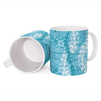 Blue Puakenikeni and Maile Lei Ceramic Mug Hawaiian Style Tribal Tapa Double Strand Lei LT9 - Polynesian Pride