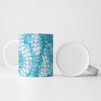 Blue Puakenikeni and Maile Lei Ceramic Mug Hawaiian Style Tribal Tapa Double Strand Lei LT9 - Polynesian Pride