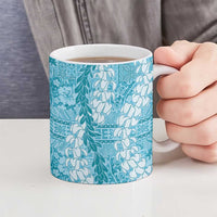 Blue Puakenikeni and Maile Lei Ceramic Mug Hawaiian Style Tribal Tapa Double Strand Lei LT9 - Polynesian Pride