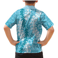 Blue Puakenikeni and Maile Lei Family Matching Mermaid Dress and Hawaiian Shirt Hawaiian Style Tribal Tapa Double Strand Lei
