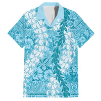 Blue Puakenikeni and Maile Lei Family Matching Off Shoulder Maxi Dress and Hawaiian Shirt Hawaiian Style Tribal Tapa Double Strand Lei