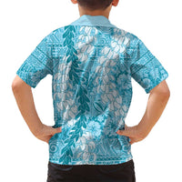 Blue Puakenikeni and Maile Lei Family Matching Off Shoulder Short Dress and Hawaiian Shirt Hawaiian Style Tribal Tapa Double Strand Lei