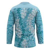 Blue Puakenikeni and Maile Lei Hockey Jersey Hawaiian Style Tribal Tapa Double Strand Lei - Polynesian Pride