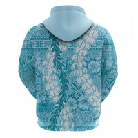 Blue Puakenikeni and Maile Lei Hoodie Hawaiian Style Tribal Tapa Double Strand Lei