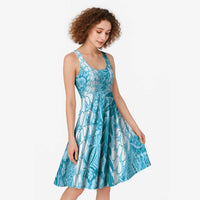 Blue Puakenikeni and Maile Lei Midi Dress Hawaiian Style Tribal Tapa Double Strand Lei - Polynesian Pride