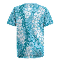 Blue Puakenikeni and Maile Lei Rugby Jersey Hawaiian Style Tribal Tapa Double Strand Lei