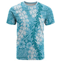 Blue Puakenikeni and Maile Lei T Shirt Hawaiian Style Tribal Tapa Double Strand Lei
