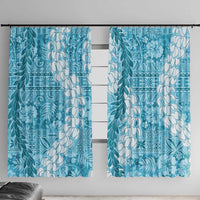 Blue Puakenikeni and Maile Lei Window Curtain Hawaiian Style Tribal Tapa Double Strand Lei