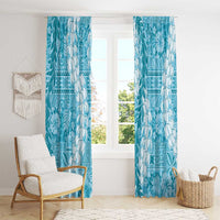 Blue Puakenikeni and Maile Lei Window Curtain Hawaiian Style Tribal Tapa Double Strand Lei