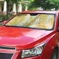 Gold Puakenikeni and Maile Lei Auto Sun Shade Hawaiian Style Tribal Tapa Double Strand Lei - Polynesian Pride