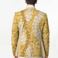 Gold Puakenikeni and Maile Lei Blazer Hawaiian Style Tribal Tapa Double Strand Lei - Polynesian Pride