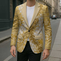 Gold Puakenikeni and Maile Lei Blazer Hawaiian Style Tribal Tapa Double Strand Lei - Polynesian Pride