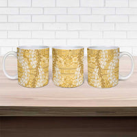 Gold Puakenikeni and Maile Lei Ceramic Mug Hawaiian Style Tribal Tapa Double Strand Lei LT9 - Polynesian Pride