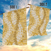 Gold Puakenikeni and Maile Lei Garden Flag Hawaiian Style Tribal Tapa Double Strand Lei