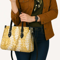 Gold Puakenikeni and Maile Lei Leather Bag Hawaiian Style Tribal Tapa Double Strand Lei - Polynesian Pride
