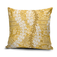 Gold Puakenikeni and Maile Lei Pillow Cover Hawaiian Style Tribal Tapa Double Strand Lei - Polynesian Pride