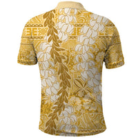 Gold Puakenikeni and Maile Lei Polo Shirt Hawaiian Style Tribal Tapa Double Strand Lei