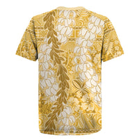 Gold Puakenikeni and Maile Lei Rugby Jersey Hawaiian Style Tribal Tapa Double Strand Lei