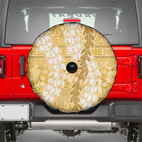Gold Puakenikeni and Maile Lei Spare Tire Cover Hawaiian Style Tribal Tapa Double Strand Lei