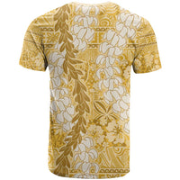 Gold Puakenikeni and Maile Lei T Shirt Hawaiian Style Tribal Tapa Double Strand Lei