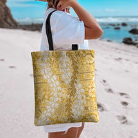 Gold Puakenikeni and Maile Lei Tote Bag Hawaiian Style Tribal Tapa Double Strand Lei - Polynesian Pride