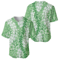 Green Puakenikeni and Maile Lei Baseball Jersey Hawaiian Style Tribal Tapa Double Strand Lei