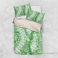 Green Puakenikeni and Maile Lei Bedding Set Hawaiian Style Tribal Tapa Double Strand Lei