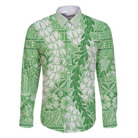 Green Puakenikeni and Maile Lei Family Matching Short Sleeve Bodycon Dress and Hawaiian Shirt Hawaiian Style Tribal Tapa Double Strand Lei