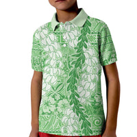 Green Puakenikeni and Maile Lei Kid Polo Shirt Hawaiian Style Tribal Tapa Double Strand Lei