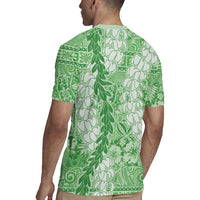 Green Puakenikeni and Maile Lei Rugby Jersey Hawaiian Style Tribal Tapa Double Strand Lei